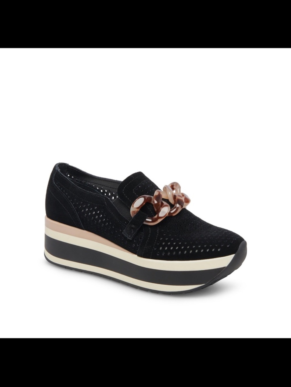 Dolce Vita Black Platform Slip-On Loafer with Tortoiseshell Chain